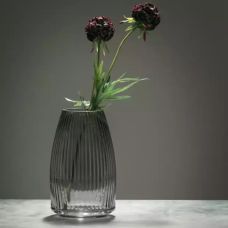 Vases>Kirklands Home Round Ribbed Glass Vase Black