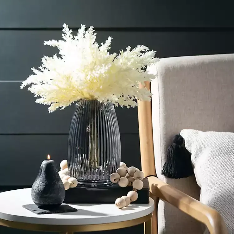 Vases>Kirklands Home Round Ribbed Glass Vase Black