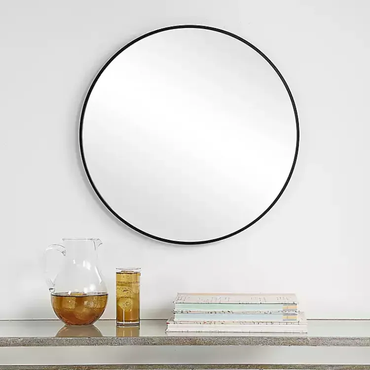 Kirklands Home Round Simple Frame Medium Wall Mirror Black Discount