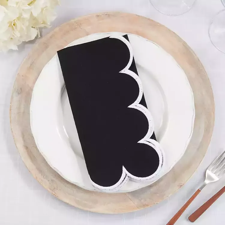 Kirklands Home Scalloped Edge Napkins, Set of 4 Black Online