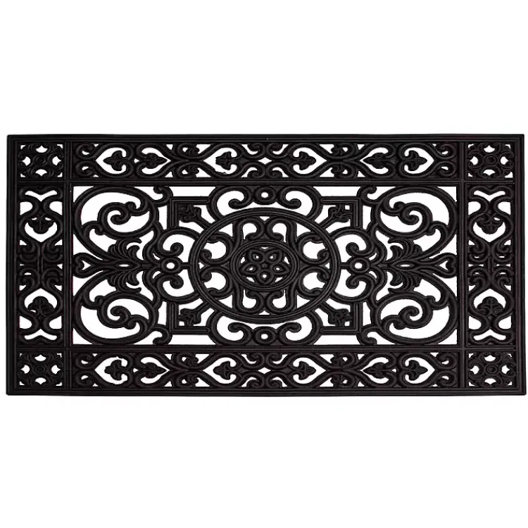 Kirklands Home Scroll Border Rubber Doormat, 41x17 in. Black Outlet