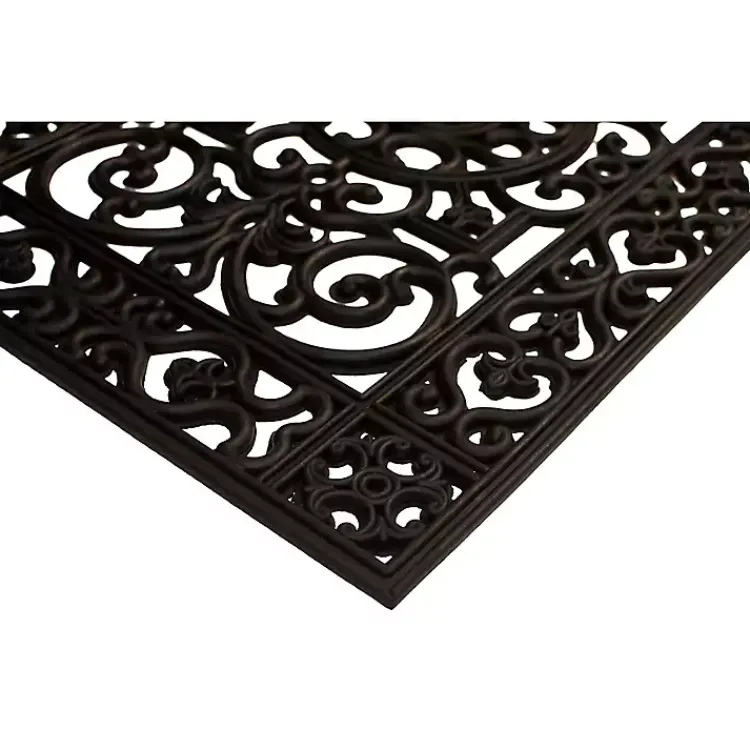 Kirklands Home Scroll Border Rubber Doormat, 41x17 in. Black Outlet
