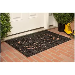 Kirklands Home Scroll Border Rubber Doormat, 36x24 Black Clearance