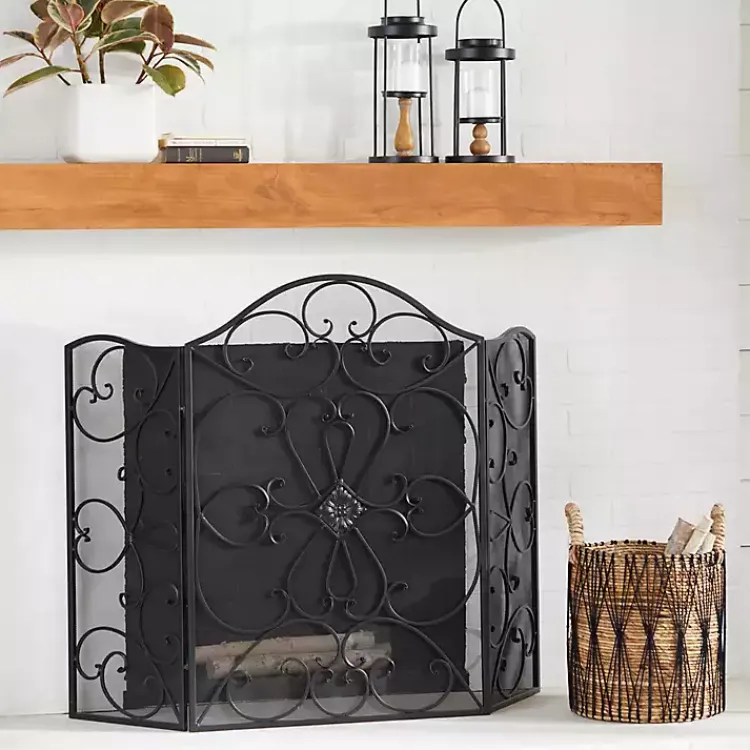 Fireplace Accessories>Kirklands Home Black Scroll Work Metal Fireplace Screen
