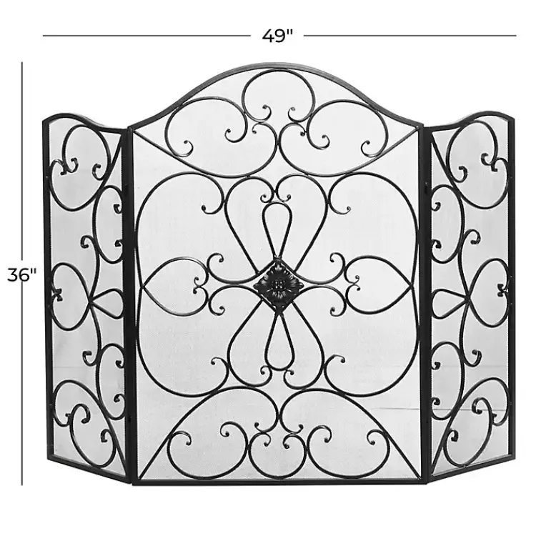 Fireplace Accessories>Kirklands Home Black Scroll Work Metal Fireplace Screen