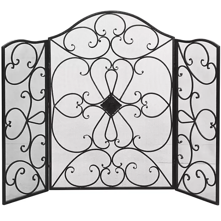 Fireplace Accessories>Kirklands Home Black Scroll Work Metal Fireplace Screen
