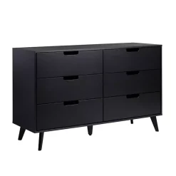 Kirklands Home Simple Grooved Handle 6-Drawer Dresser Black New