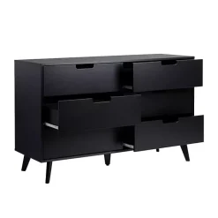 Kirklands Home Simple Grooved Handle 6-Drawer Dresser Black New