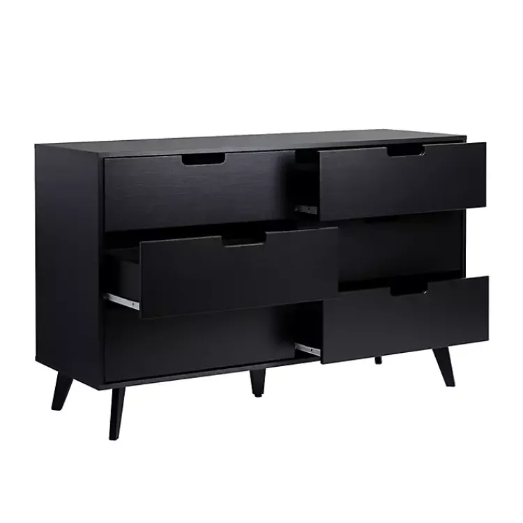 Kirklands Home Simple Grooved Handle 6-Drawer Dresser Black New