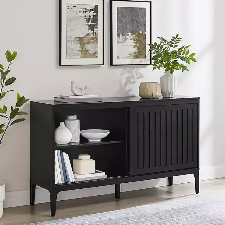 Kirklands Home Slatted Sliding Door Sideboard Black Clearance