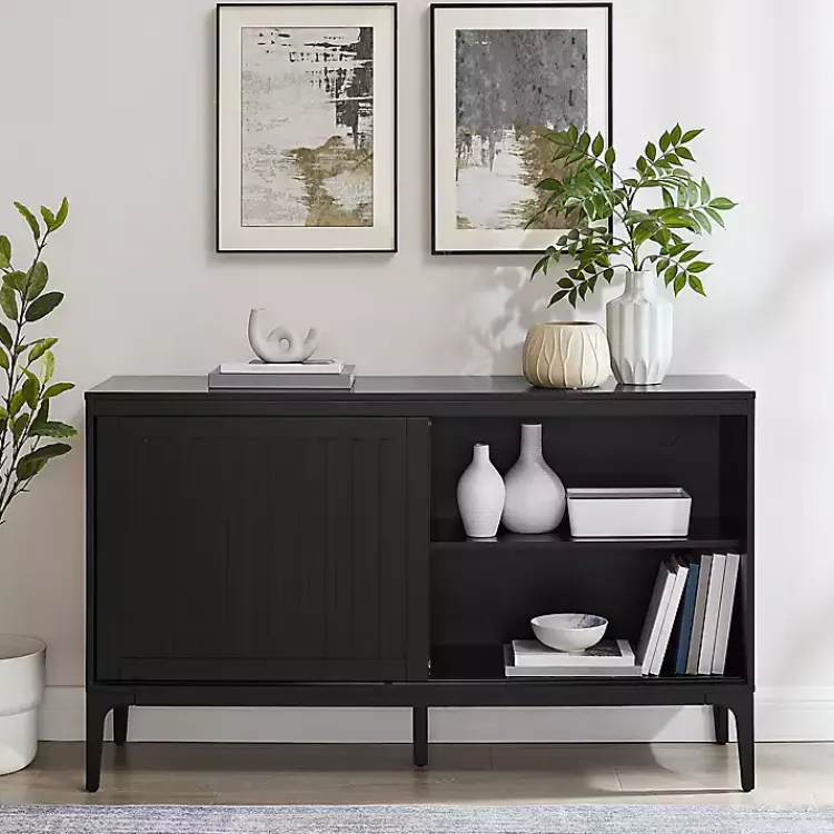 Kirklands Home Slatted Sliding Door Sideboard Black Clearance