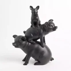 Statues & Figurines>Kirklands Home Stacked Pigs Figurine Black