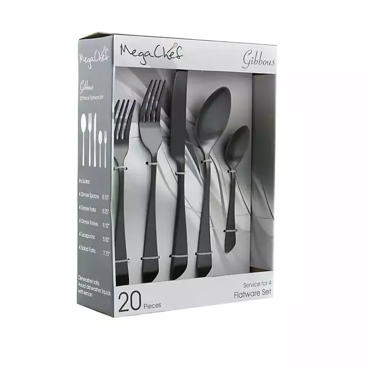 Kirklands Home Stainless Steel Gibbous 20-pc. Flatware Set Black Discount