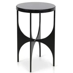 Kirklands Home Steel and Marble Lazer Cut Side Table Black Clearance