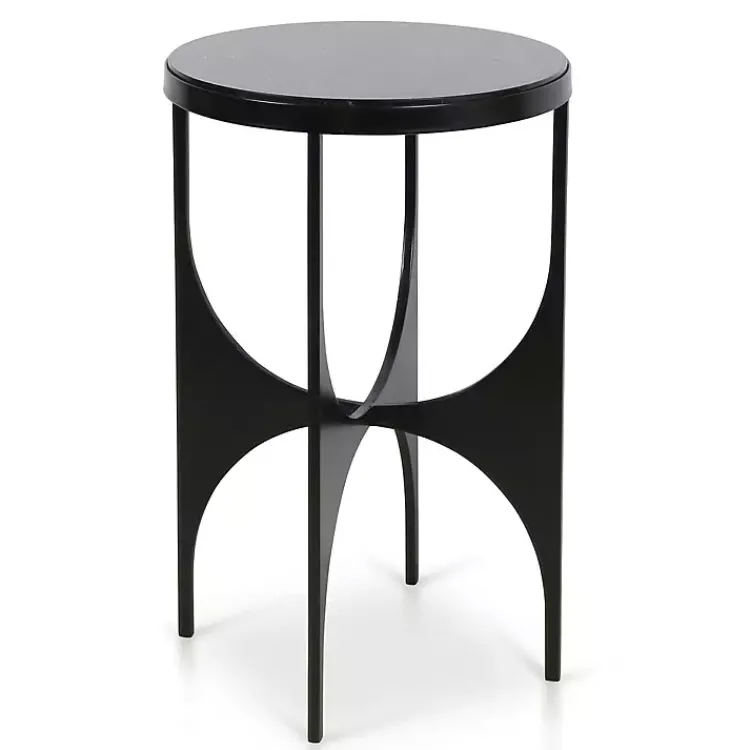 Kirklands Home Steel and Marble Lazer Cut Side Table Black Clearance