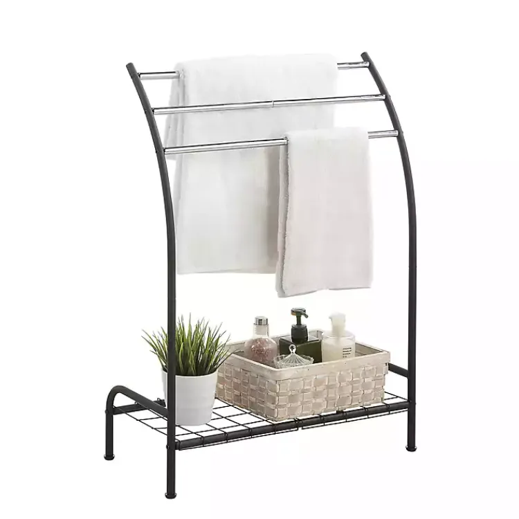 Kirklands Home Steel 3-Bar Standing Towel Rack Black Discount