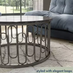 Kirklands Home Stone and Metal Geometric Coffee Table Black Best