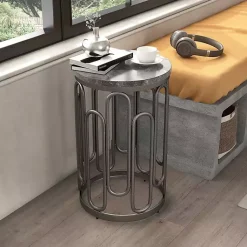Kirklands Home Stone and Metal Geometric Accent Table Black New
