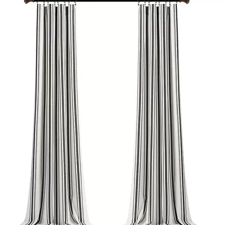 Kirklands Home Stripe Farmhouse Curtain Panel Set, 95 in. Black Clearance