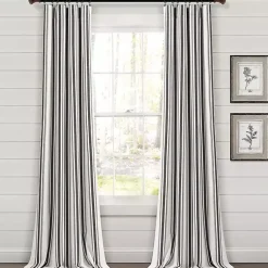 Kirklands Home Stripe Farmhouse Curtain Panel Set, 95 in. Black Clearance