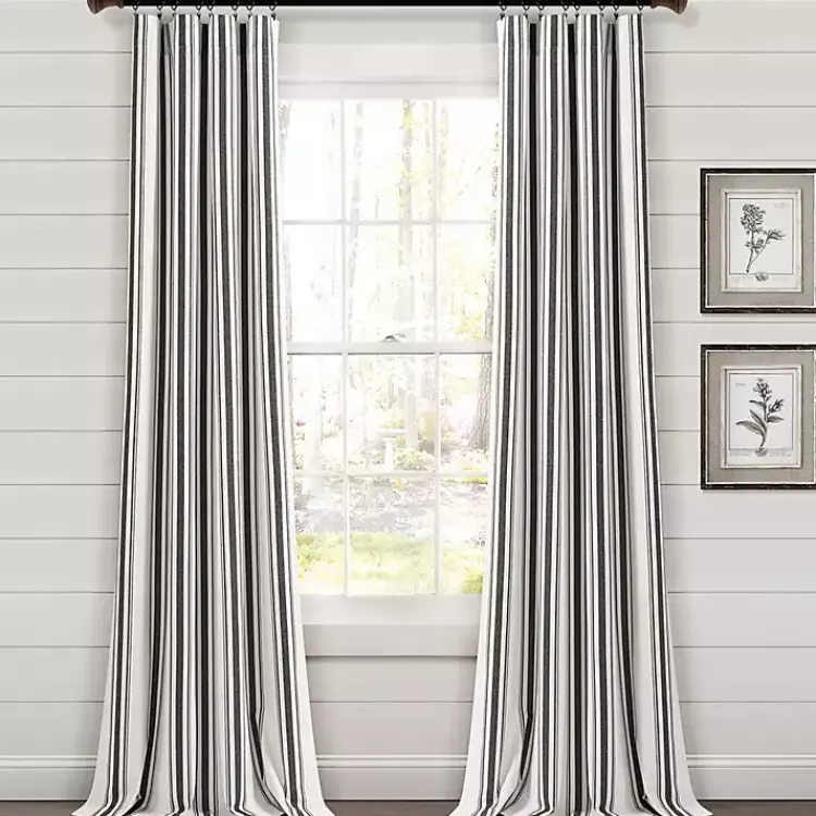 Kirklands Home Stripe Farmhouse Curtain Panel Set, 95 in. Black Clearance