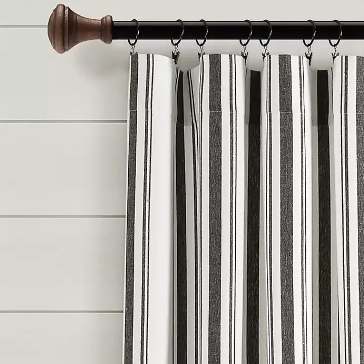 Kirklands Home Stripe Farmhouse Curtain Panel Set, 95 in. Black Clearance