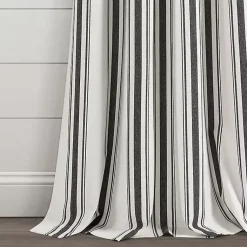 Kirklands Home Stripe Farmhouse Curtain Panel Set, 95 in. Black Clearance