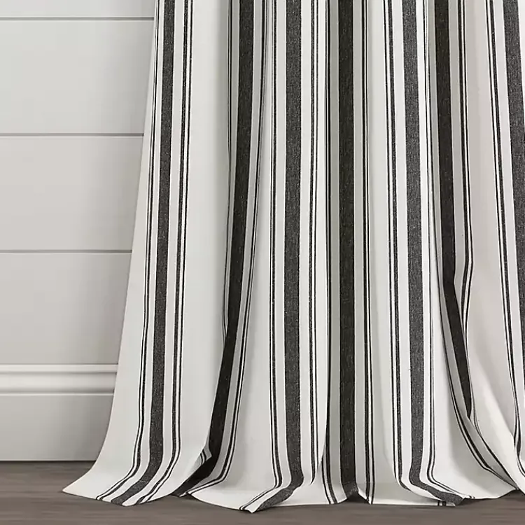 Kirklands Home Stripe Farmhouse Curtain Panel Set, 95 in. Black Clearance