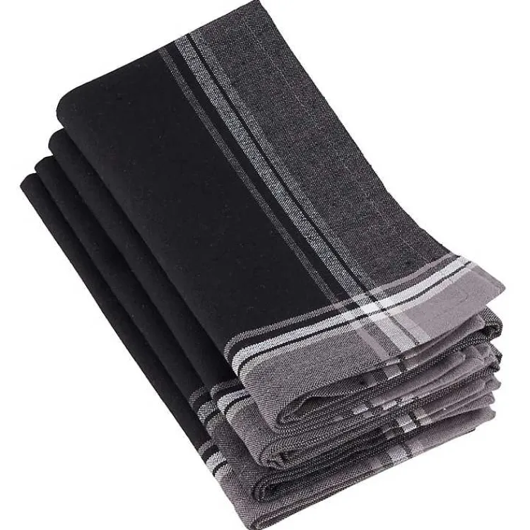 Kirklands Home Striped Border Cotton Napkins, Set of 4 Black Discount