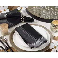 Kirklands Home Striped Border Cotton Napkins, Set of 4 Black Discount