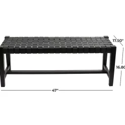 Kirklands Home Teak Wood and Leather Bench Black Outlet