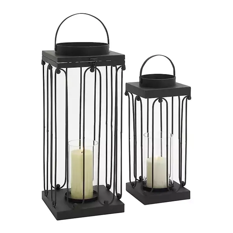 Lanterns>Kirklands Home Tin Open Frame Lanterns, Set of 2 Black