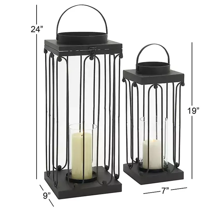Lanterns>Kirklands Home Tin Open Frame Lanterns, Set of 2 Black