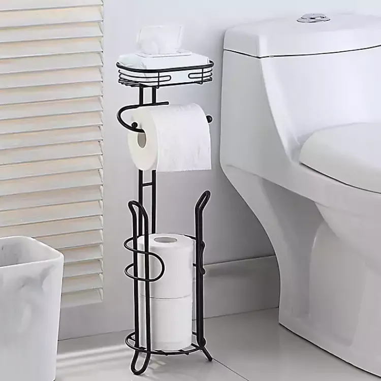 Kirklands Home Toilet Paper Storage Stand with Basket Black Sale