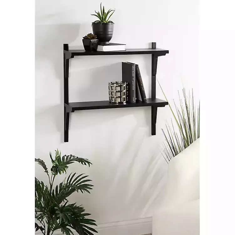 Kirklands Home Traditional Two-Tiered Wall Shelf Black Clearance