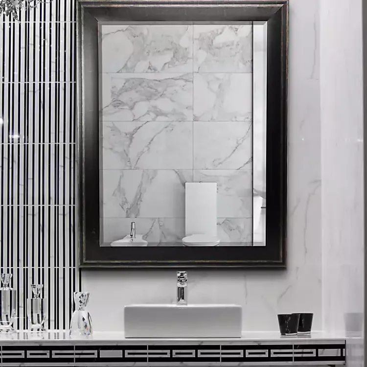 Kirklands Home Black Two Step Beveled Frame Vanity Mirror Clearance
