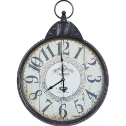 Kirklands Home Black Vintage Pocket Watch Wall Clock New