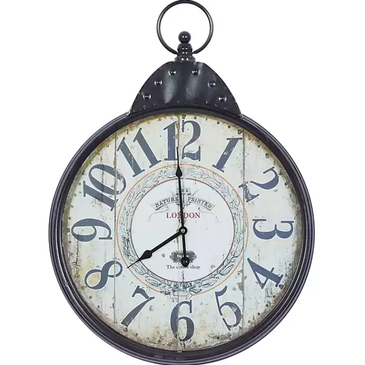 Kirklands Home Black Vintage Pocket Watch Wall Clock New