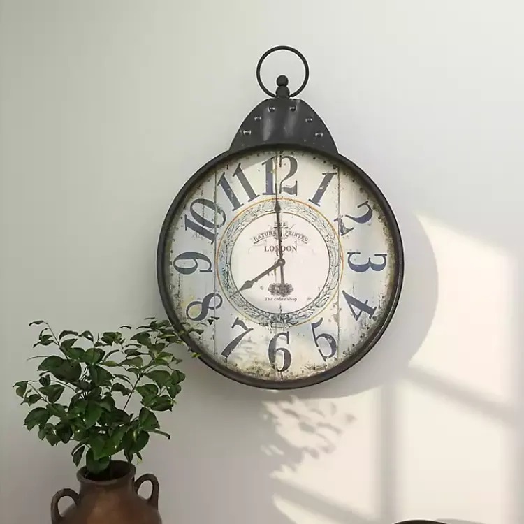 Kirklands Home Black Vintage Pocket Watch Wall Clock New