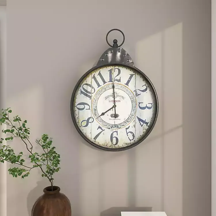 Kirklands Home Black Vintage Pocket Watch Wall Clock New