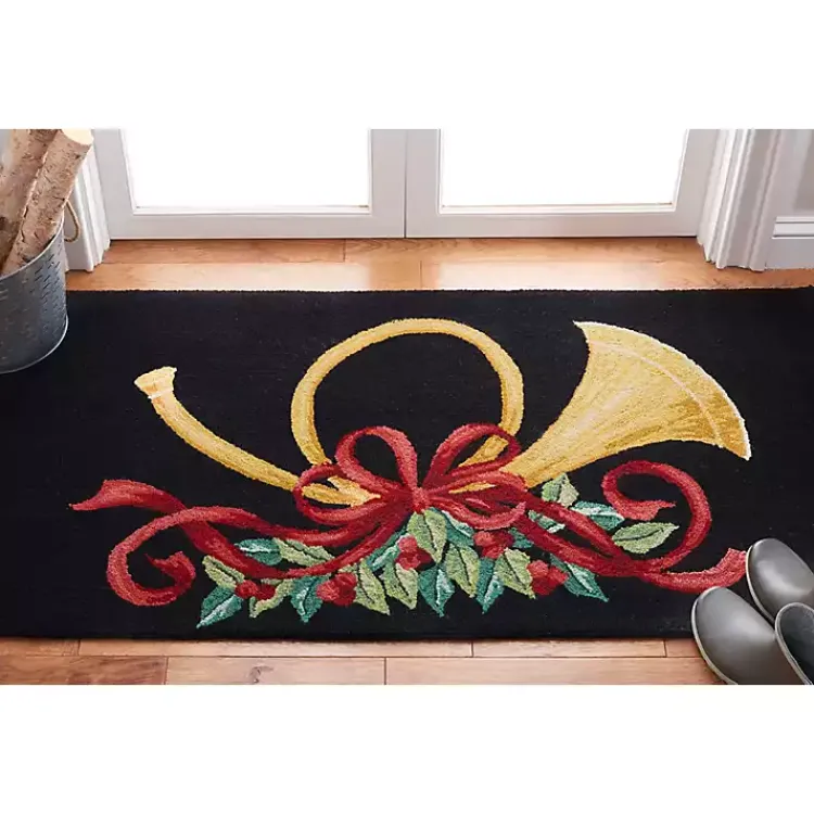 Christmas Decorations>Kirklands Home Black Vintage Poster Hooked Accent Rug, 2x4