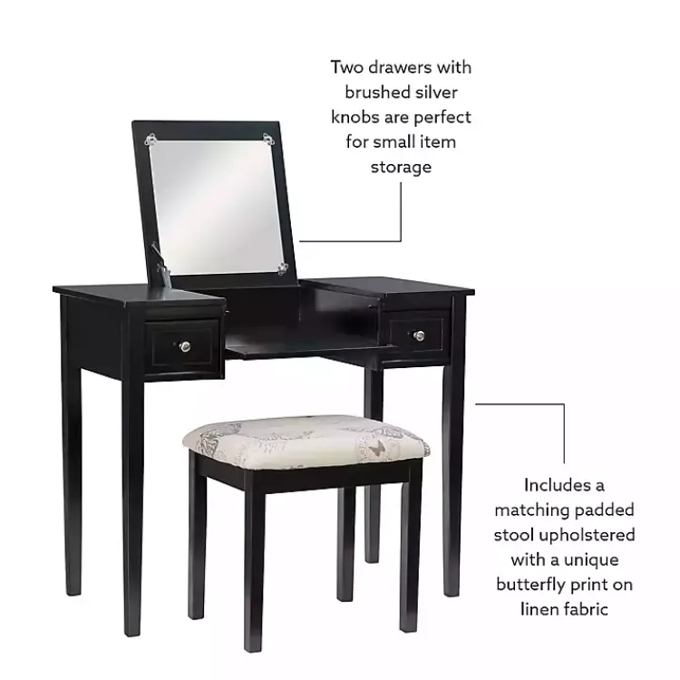 Kirklands Home Virginia Butterfly 2-pc. Vanity Set Black