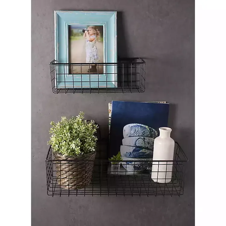 Kirklands Home Black Wall Hanging Wire Baskets, Set of 2 Online