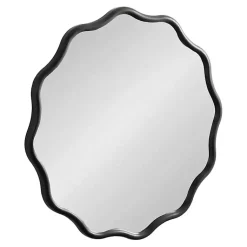 Kirklands Home Wavy Scallop Round Wall Mirror Black New