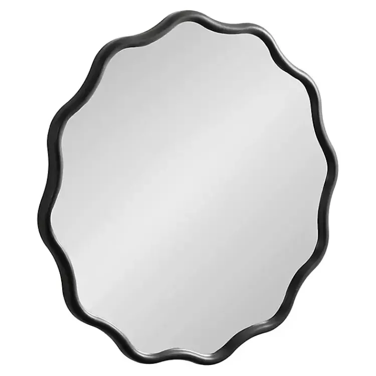 Kirklands Home Wavy Scallop Round Wall Mirror Black New