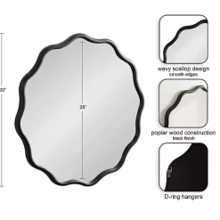 Kirklands Home Wavy Scallop Round Wall Mirror Black New