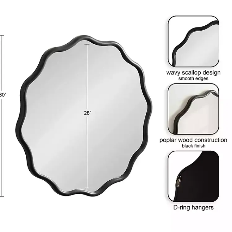 Kirklands Home Wavy Scallop Round Wall Mirror Black New