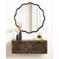 Kirklands Home Wavy Scallop Round Wall Mirror Black New