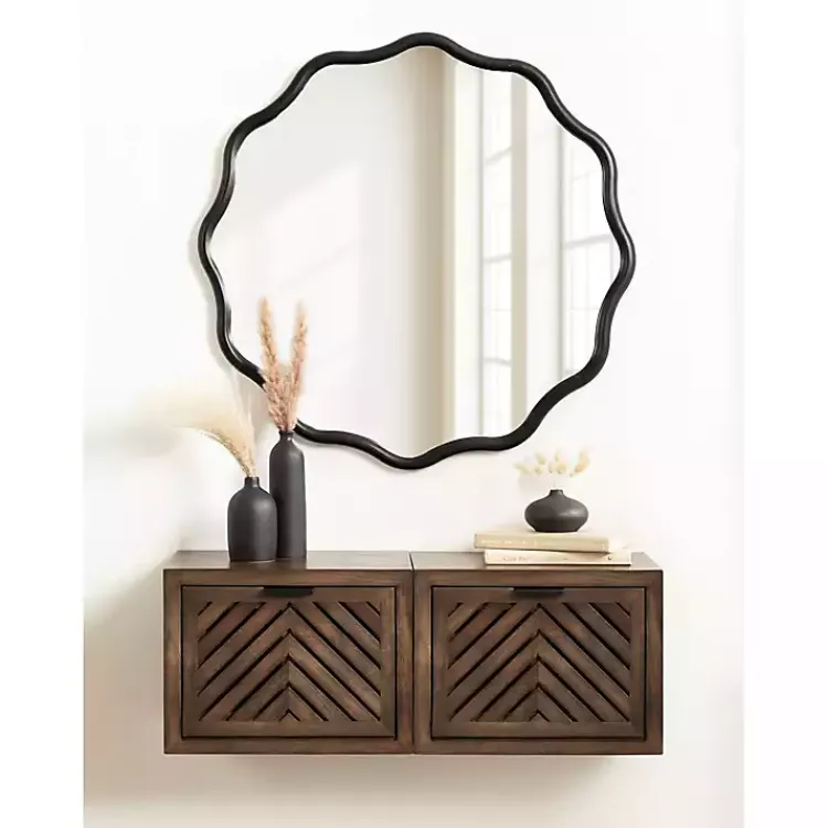 Kirklands Home Wavy Scallop Round Wall Mirror Black New