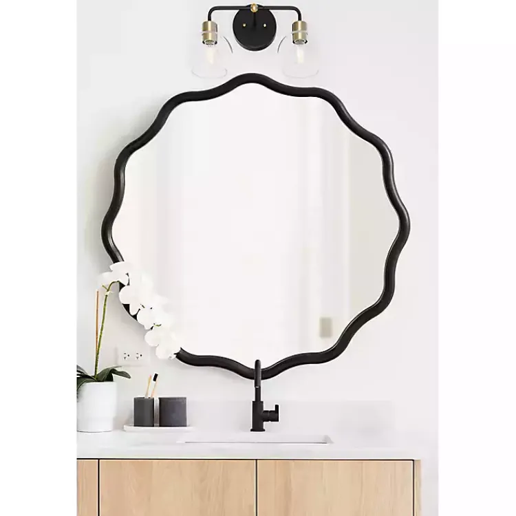Kirklands Home Wavy Scallop Round Wall Mirror Black New